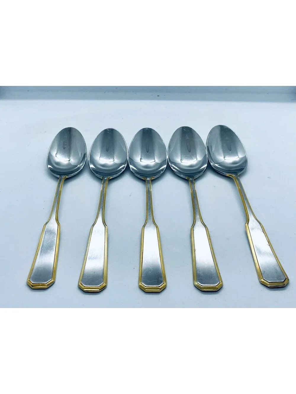 (5) Oxford Hall Stainless Japan Golden Coppelia Place/Oval Soup Spoon Lot 7 3/8”